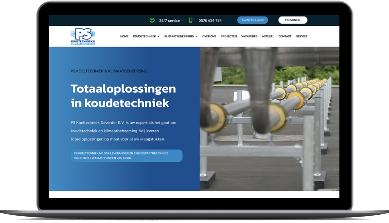 site ps koeltechniek de rand is een laptop met daar op een website van sportvereniging