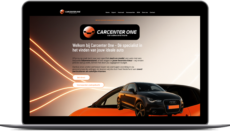 carcenterone de rand is een laptop met daar op een website die gemaakt is voor hosting, marketing, seo en drukwerk