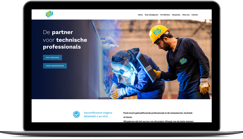 fissh de rand is een laptop met daar op een website van een straatenmakers bedrijf dat bedrijf heet van gelder fij