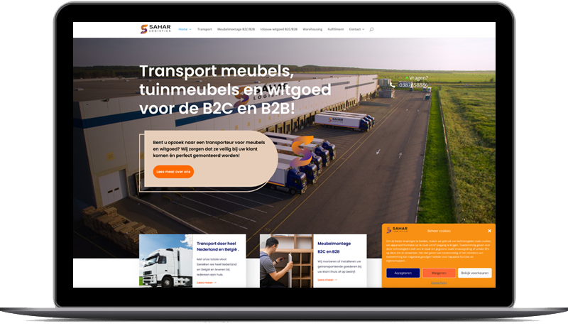 sahar de rand is een laptop met daar op een website van een straatenmakers bedrijf dat bedrijf heet van gelder fij